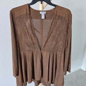 Catherines Brown Open Knit Blouse